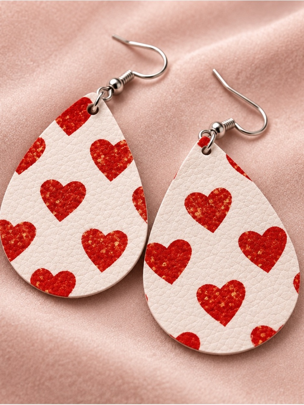 Red Heart Drop Earrings - Women's Leatherette Teardrop Earrings